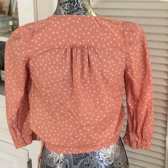 Madewell Apricot Stars Cotton Crop Wrap Blouse XXS - Picture 6 of 10